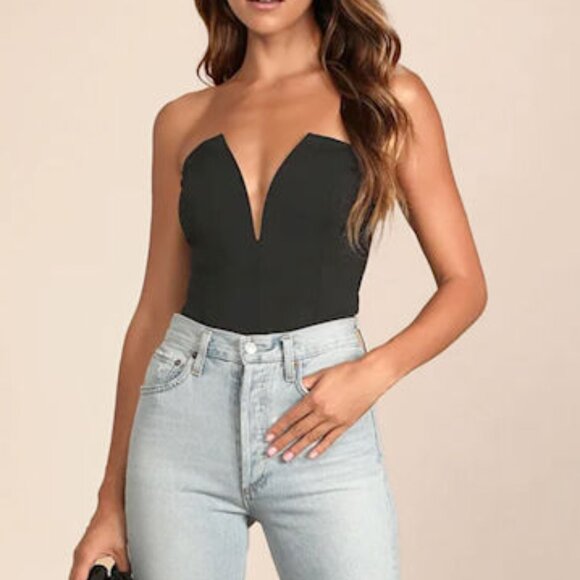 Lulu's Elegant Black V-Neck Bodysuit - Picture 1 of 1